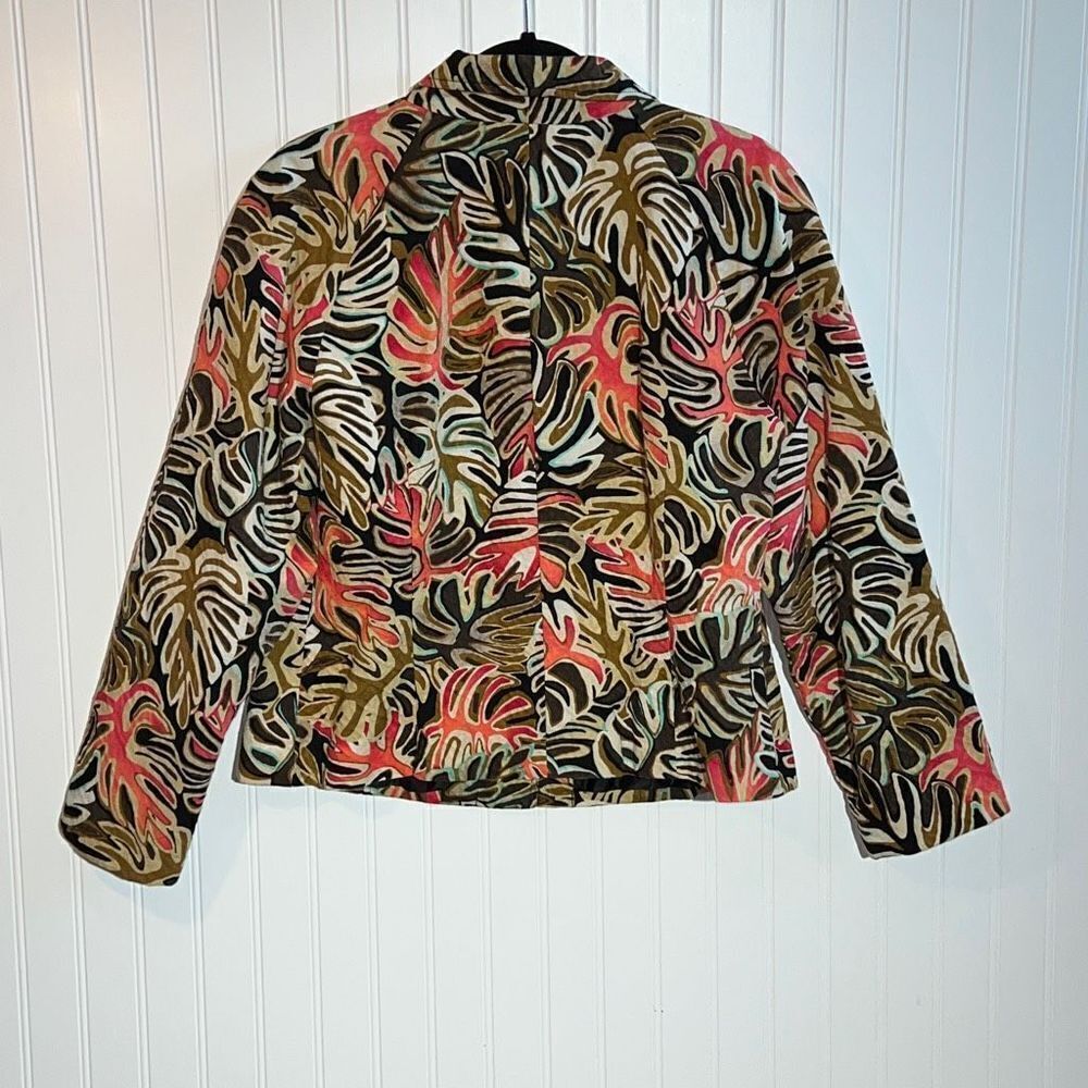 RQT jacket woman’s size large lined cotton long sleeve tropical leaf button fron - Picture 7 of 11